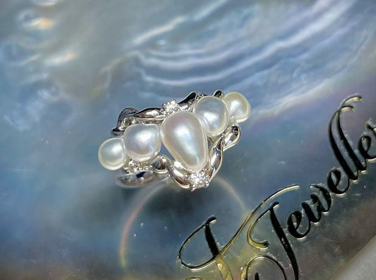 Crown Keshi South Sea Pearl Ring 18K White Gold