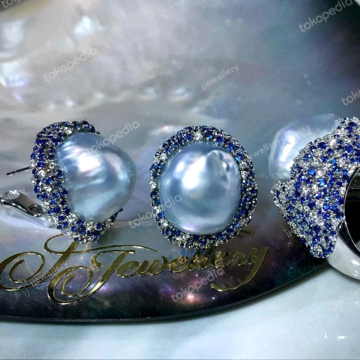 Antique South Sea Baroque Pearls + Sapphire + Diamond