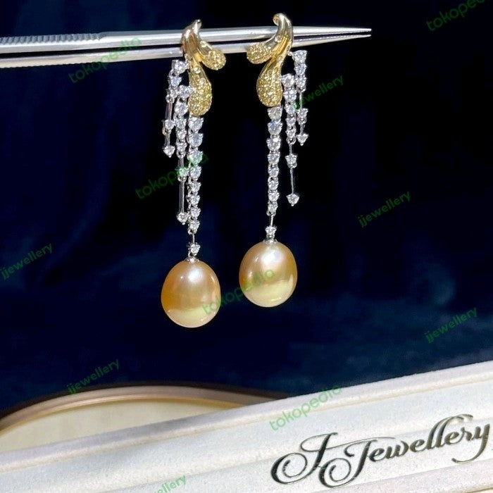 Antique Semi Baroque South Sea Pearl Drop Earrings