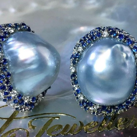 Antique South Sea Baroque Pearls + Sapphire + Diamond