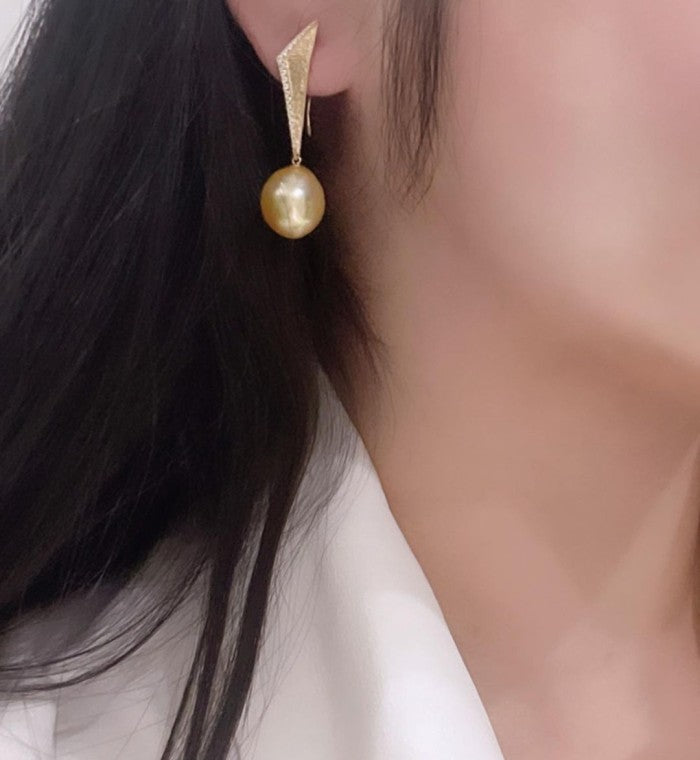 Geometric Gold South Sea Pearl Earrings