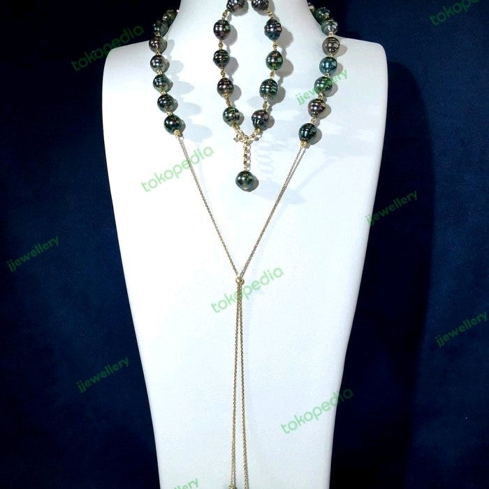 Peacock Tahiti Pearl Necklace + Bracelet