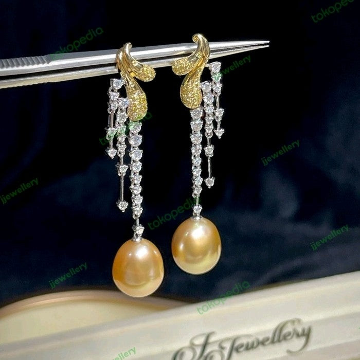 Antique Semi Baroque South Sea Pearl Drop Earrings