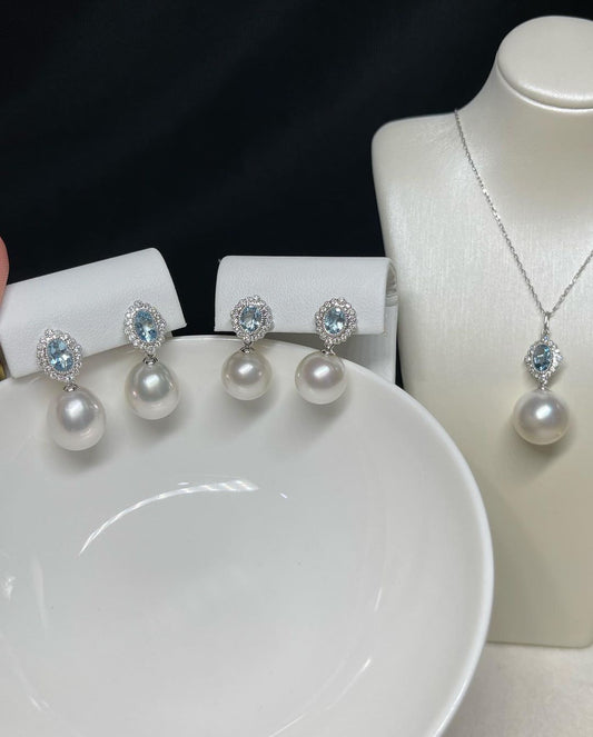 South Sea Pearls with Aqumarine and Diamonds