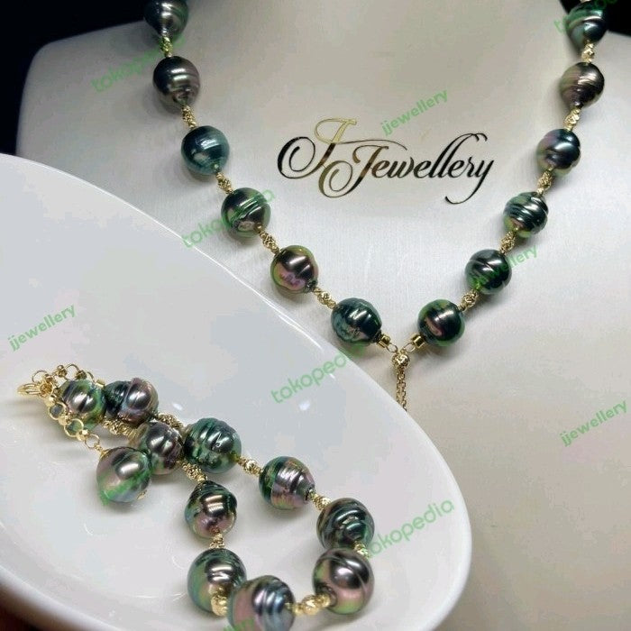 Peacock Tahiti Pearl Necklace + Bracelet