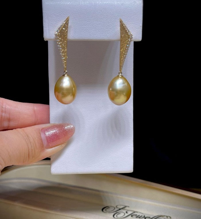 Geometric Gold South Sea Pearl Earrings