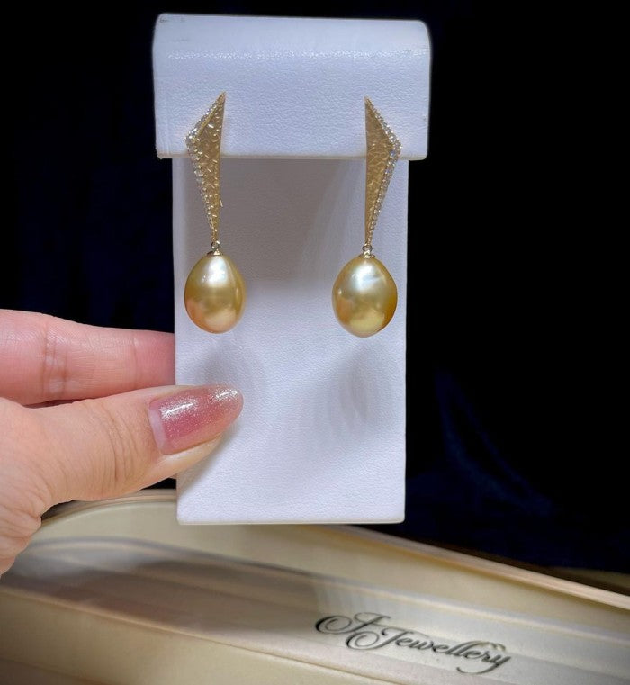 Geometric Gold South Sea Pearl Earrings