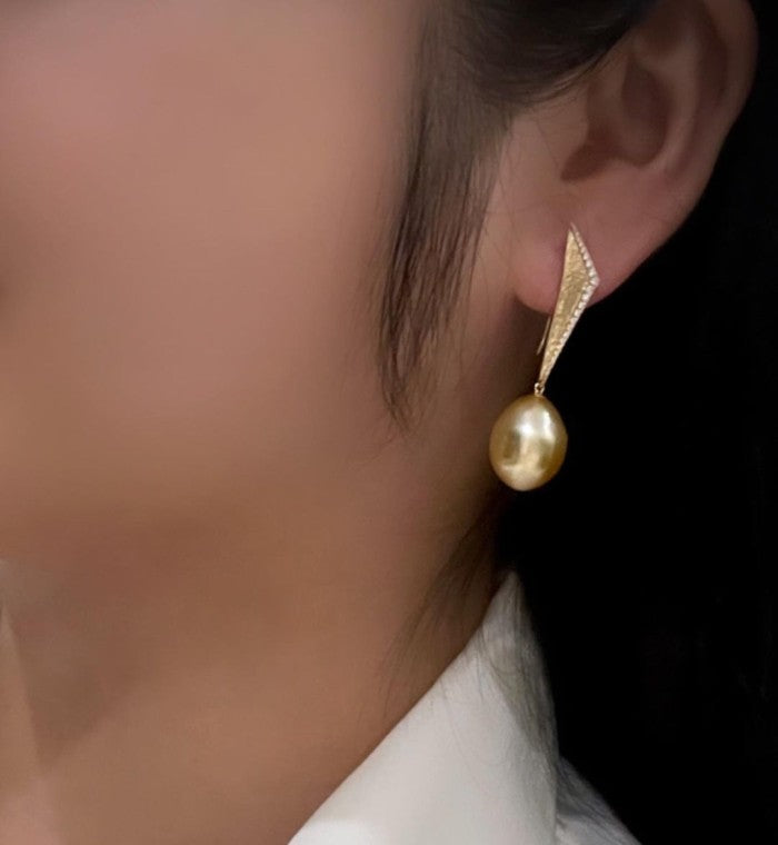 Geometric Gold South Sea Pearl Earrings